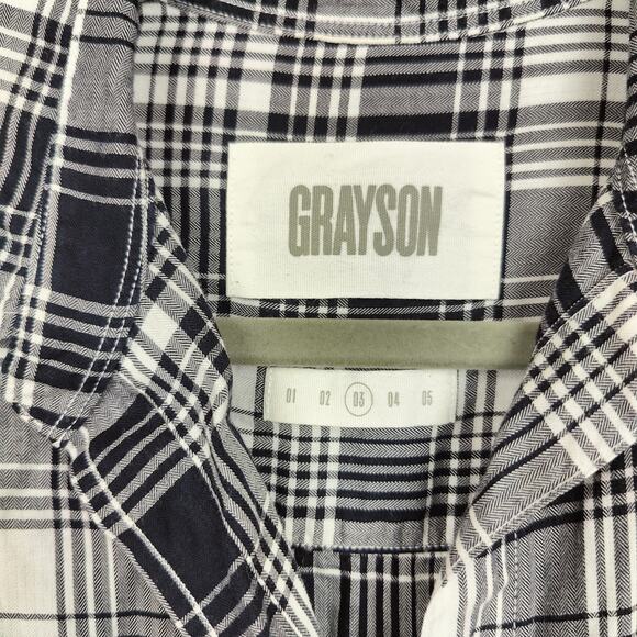 Grayson The Hero‎ Top Womens Medium 3 Blue Black White Check Button Up Cotton - Picture 3 of 6